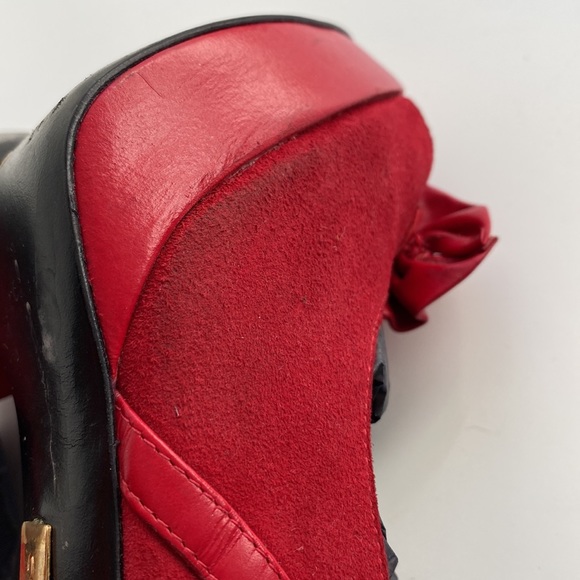 Report Red leather and Suede Studded Slingback Platform Heels - Picture 10 of 10